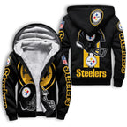 Pittsburgh Steelers Black Fleece Lined Zip Up Football Fan Hooded Jacket