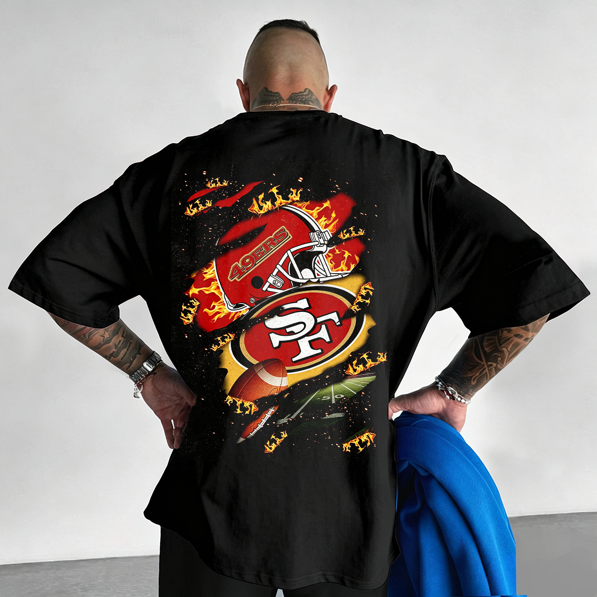 San Francisco 49ers Flame Fire Helmet Printed T-Shirt