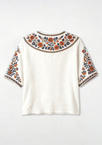 Boho Orange Navy Floral Denver Broncos V-Neck Blouse
