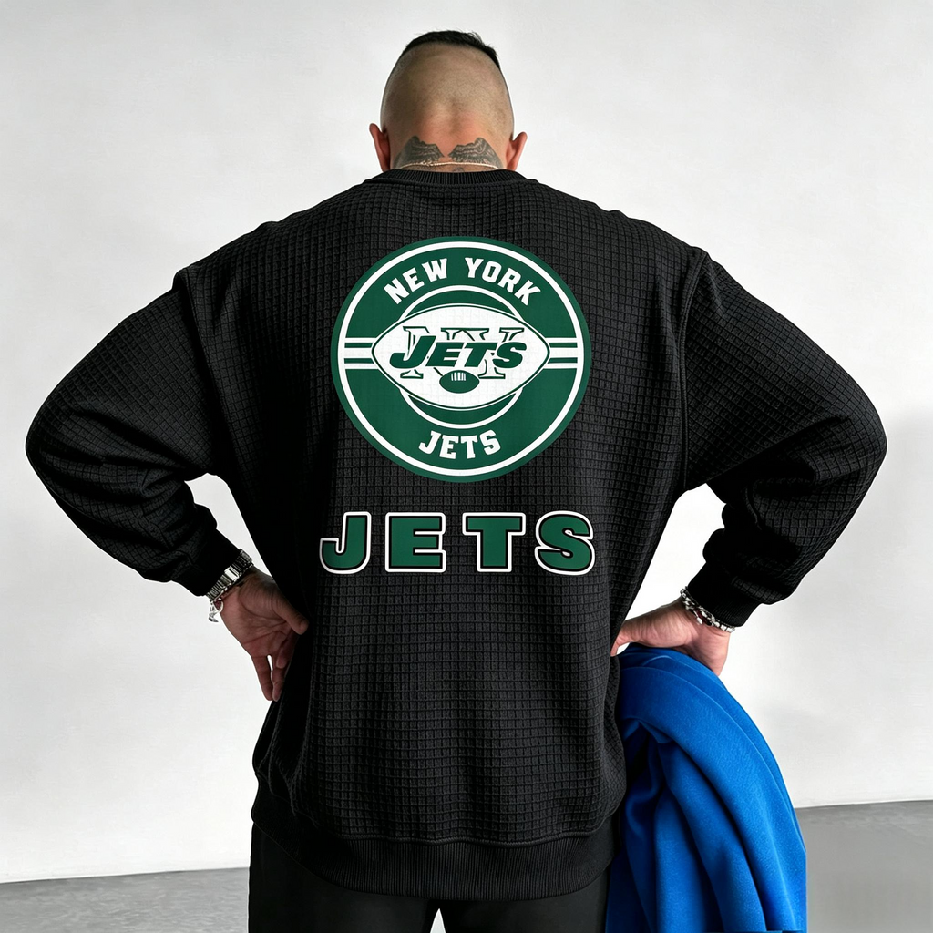 New York Jets Circular Logo Waffle Knit Crewneck Sweatshirt