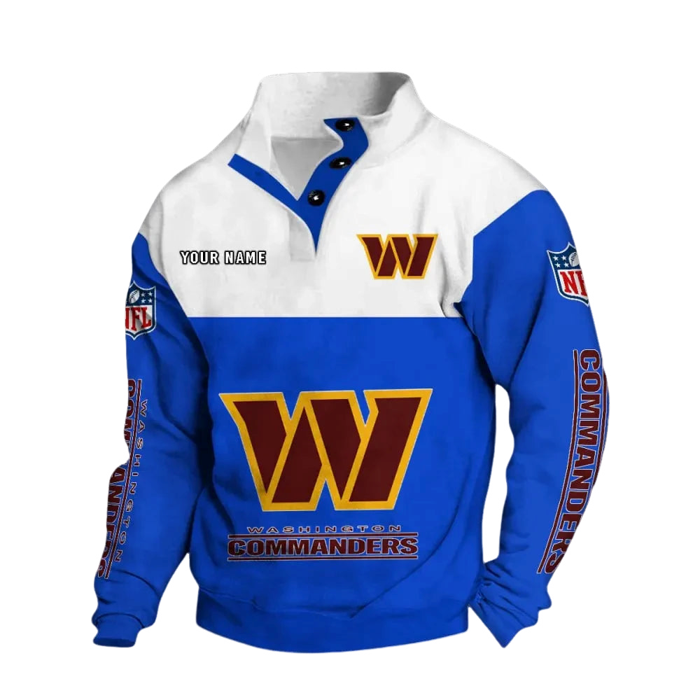 Washington Commanders Custom Button Mock Neck Sweatshirt