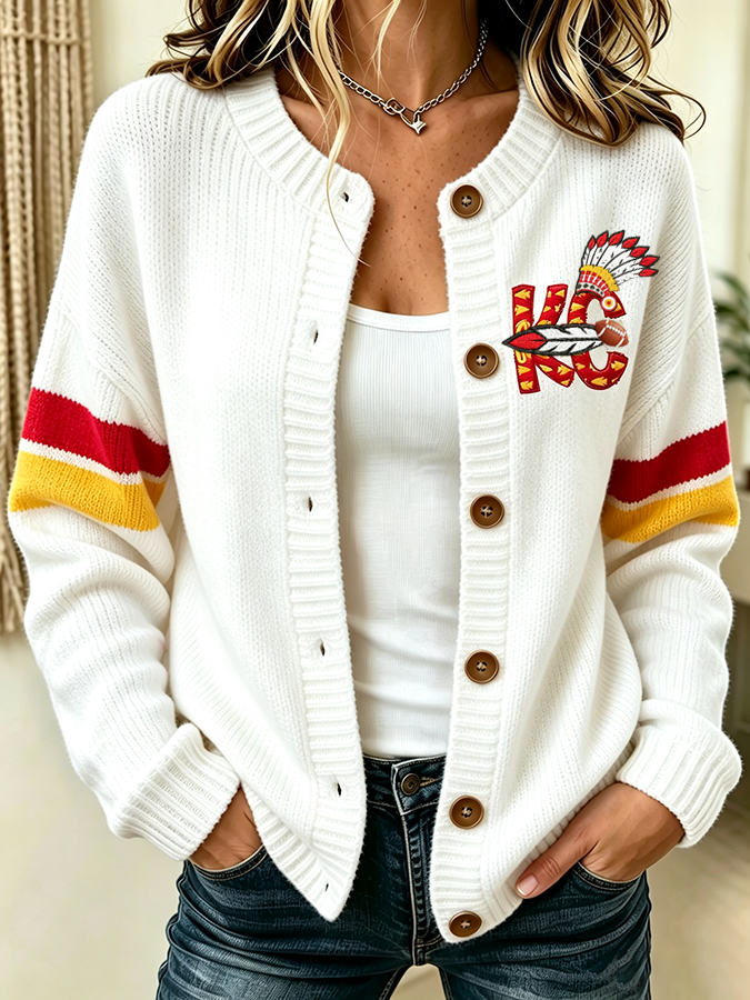 Women'S Casual Football Plant Knitted Cardigan Top