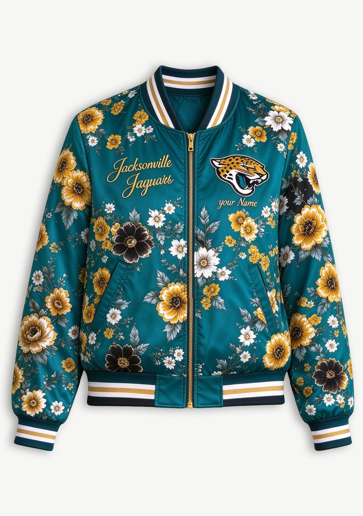 Women Jacksonville Jaguars Floral Print Zip Up Jacket Custom Name For Fan