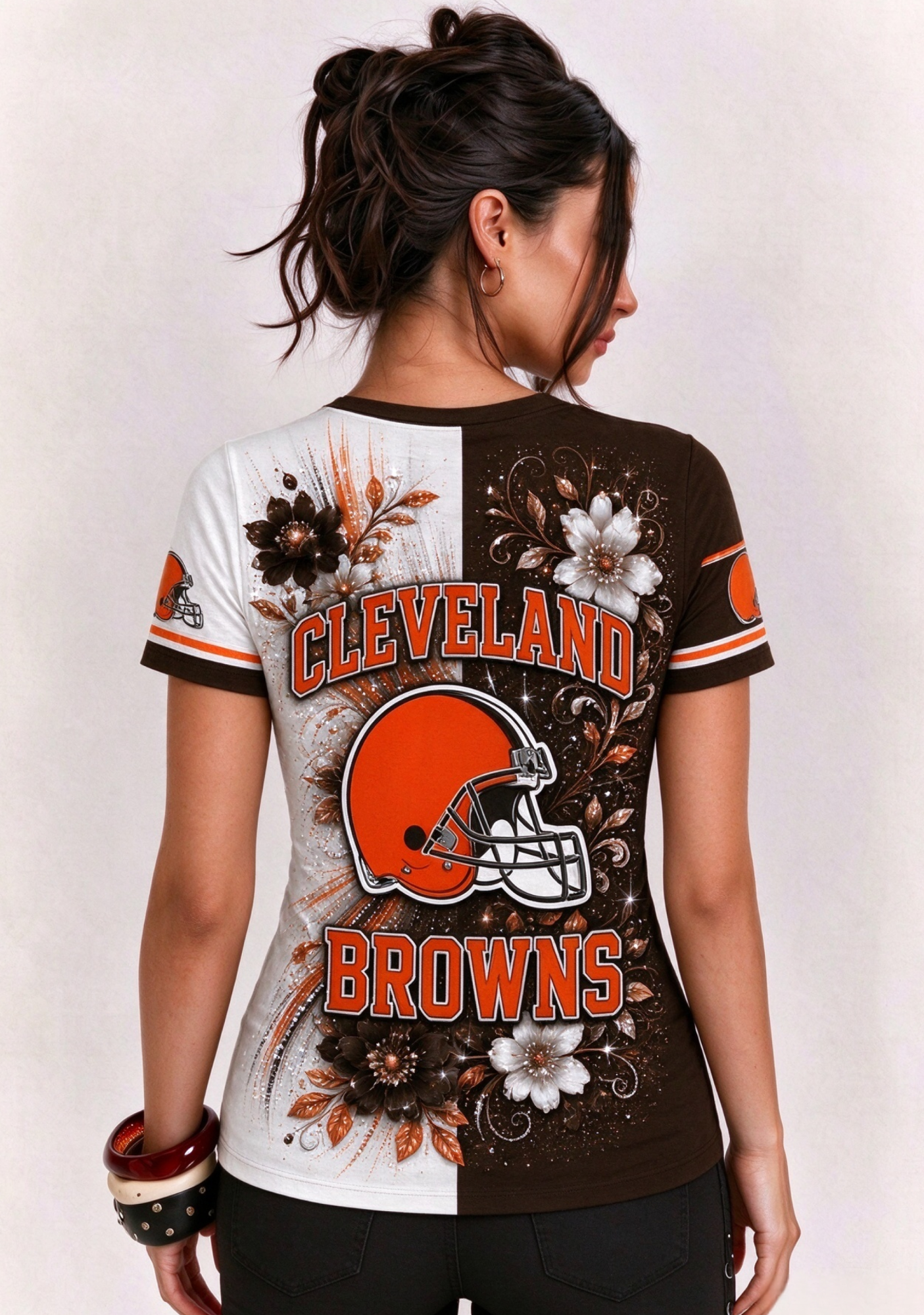 Women Cleveland Browns Floral Henley T-Shirt Secondary image