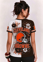 Women Cleveland Browns Floral Henley T-Shirt