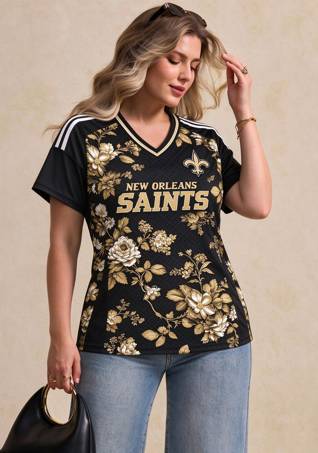 Women's New Orleans Saints Floral V-Neck T-Shirt