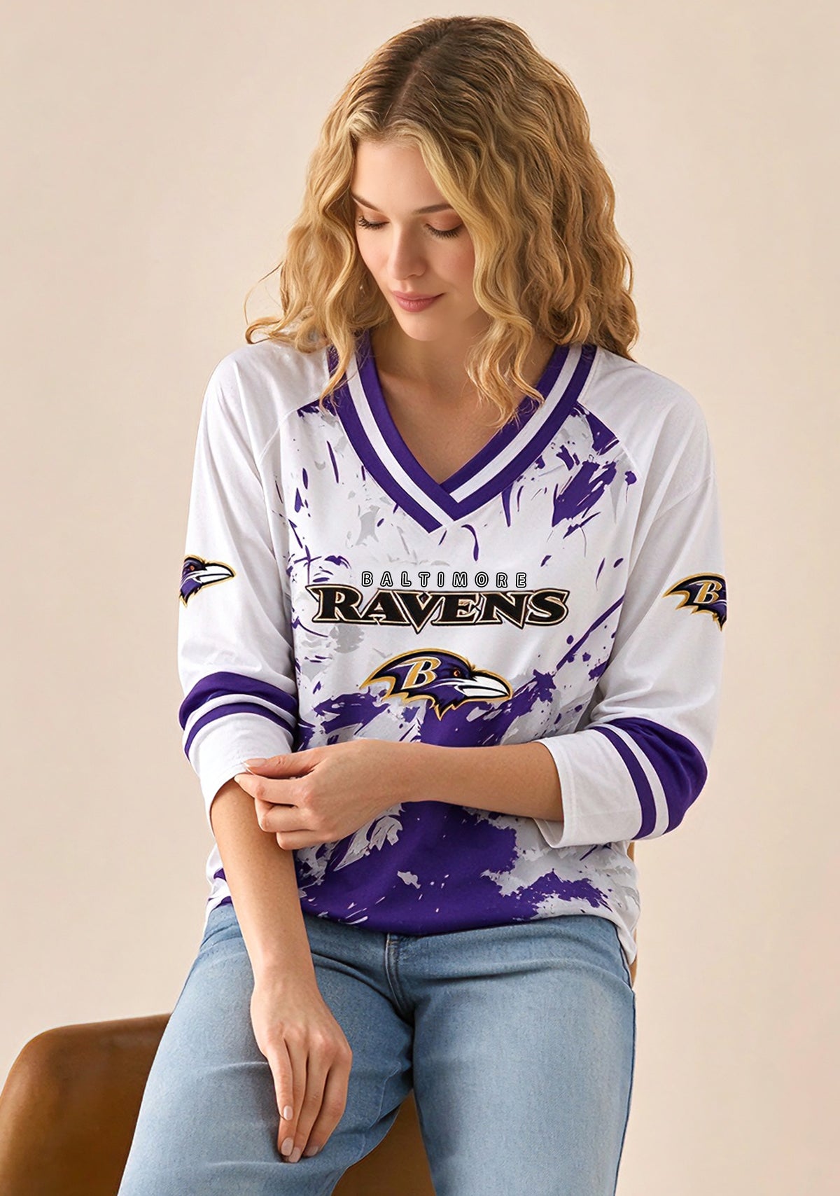 Women's Baltimore Ravens Graphic V Neck Long Sleeve Shirt Main image
