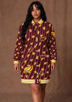 Women's Washington Commanders Lip Print Button Down Jacket Dress