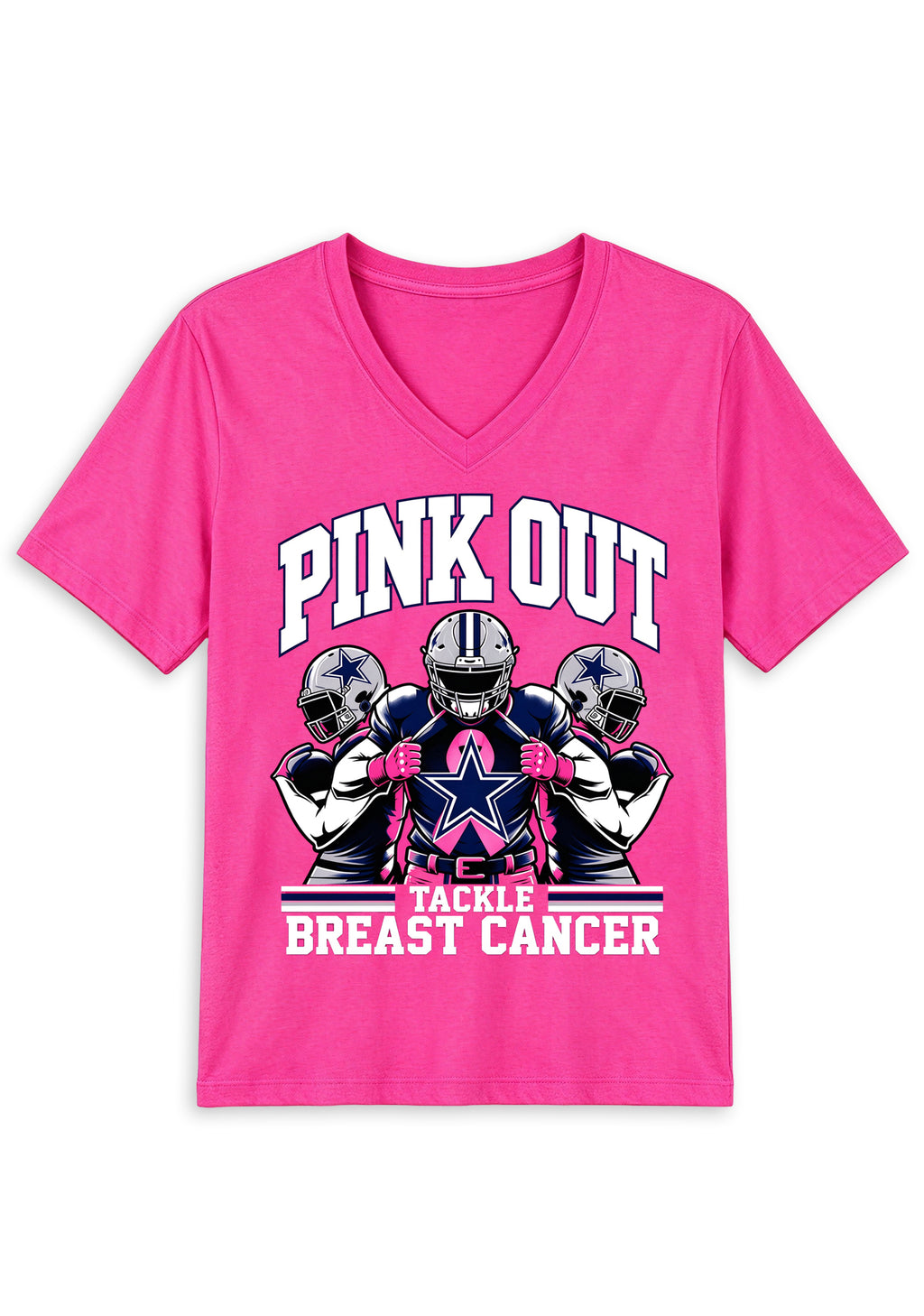 Dallas Cowboys Pink Out Tackle Breast Cancer Awareness V-Neck T-Shirt