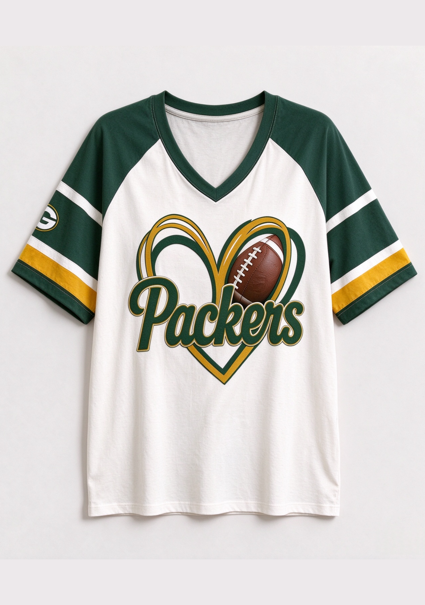 Women Green Bay Packers Heart Graphic V-Neck Fan T-Shirt Secondary image