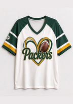 Women Green Bay Packers Heart Graphic V-Neck Fan T-Shirt