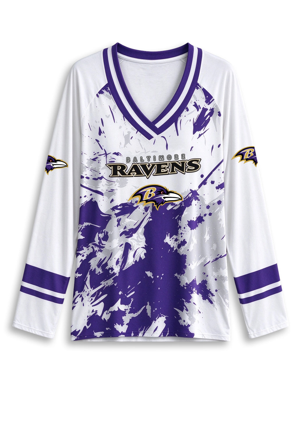 Women's Baltimore Ravens Graphic V Neck Long Sleeve Shirt