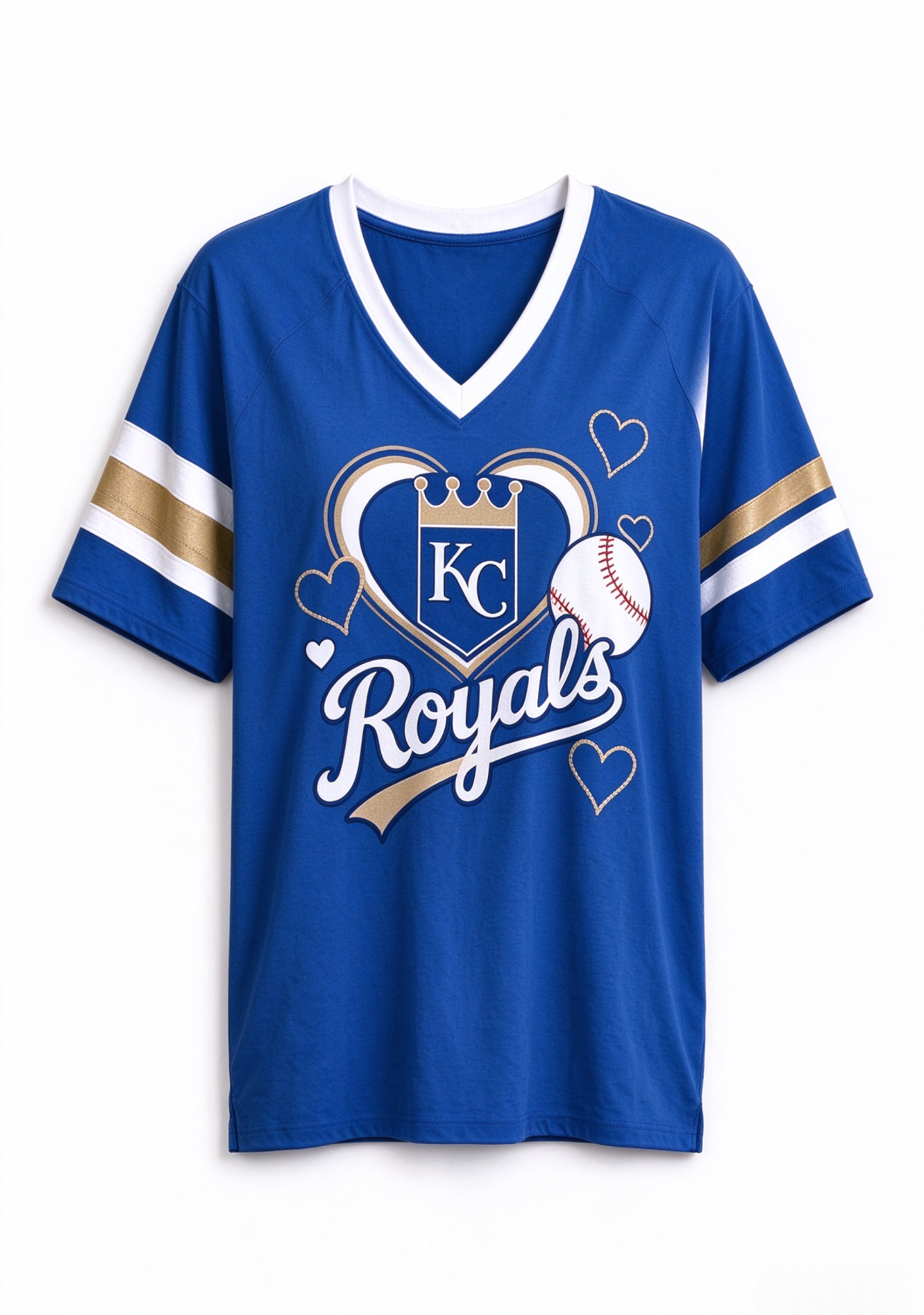 Women Kansas City Royals Heart Baseball Graphic V-Neck T-Shirt Secondary image