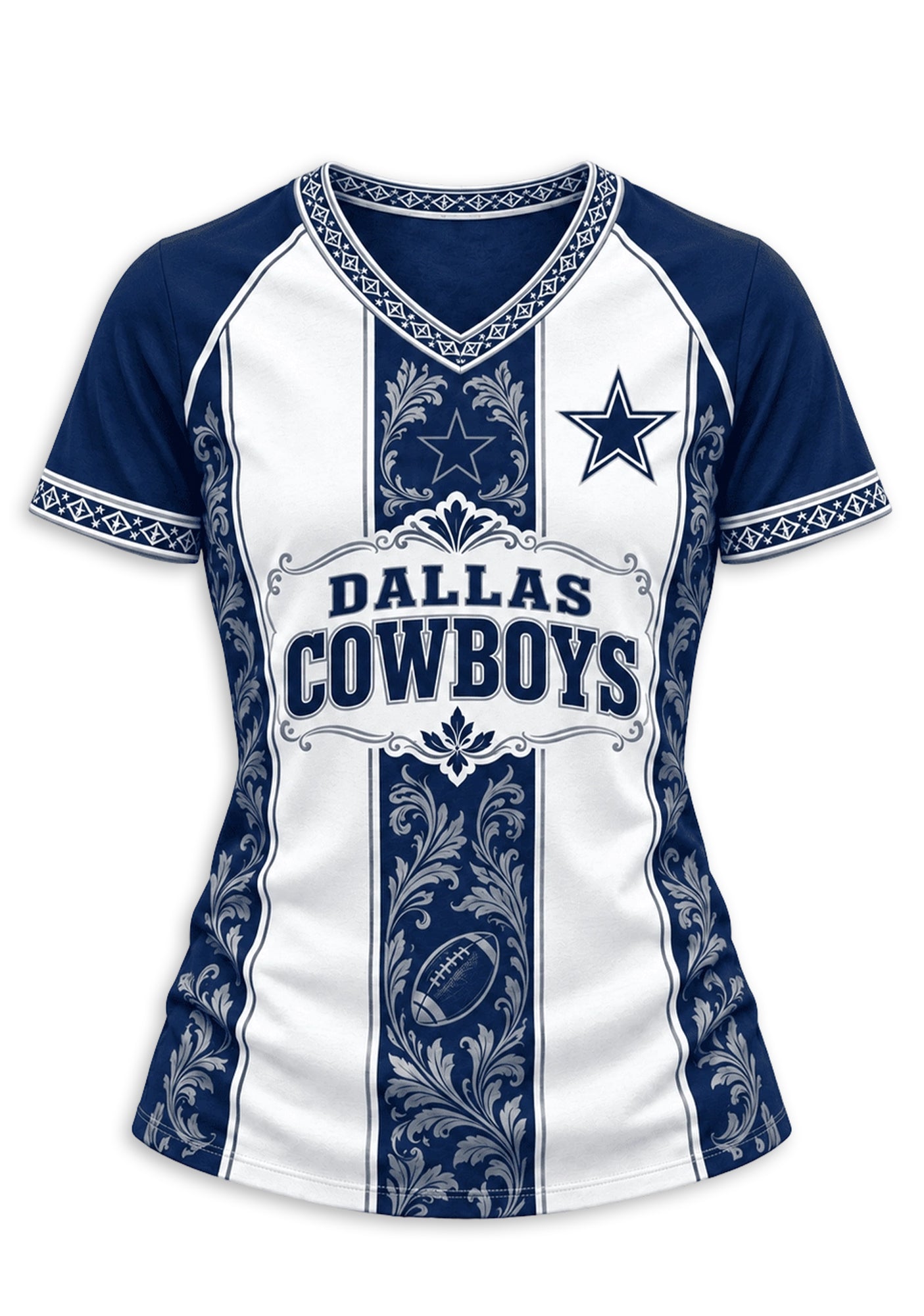 Women's Dallas Cowboys Floral Baroque Striped V-Neck T-Shirt Secondary image