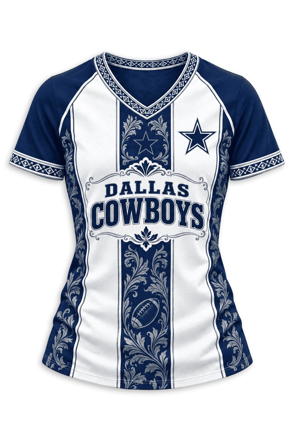 Women's Dallas Cowboys Floral Baroque Striped V-Neck T-Shirt