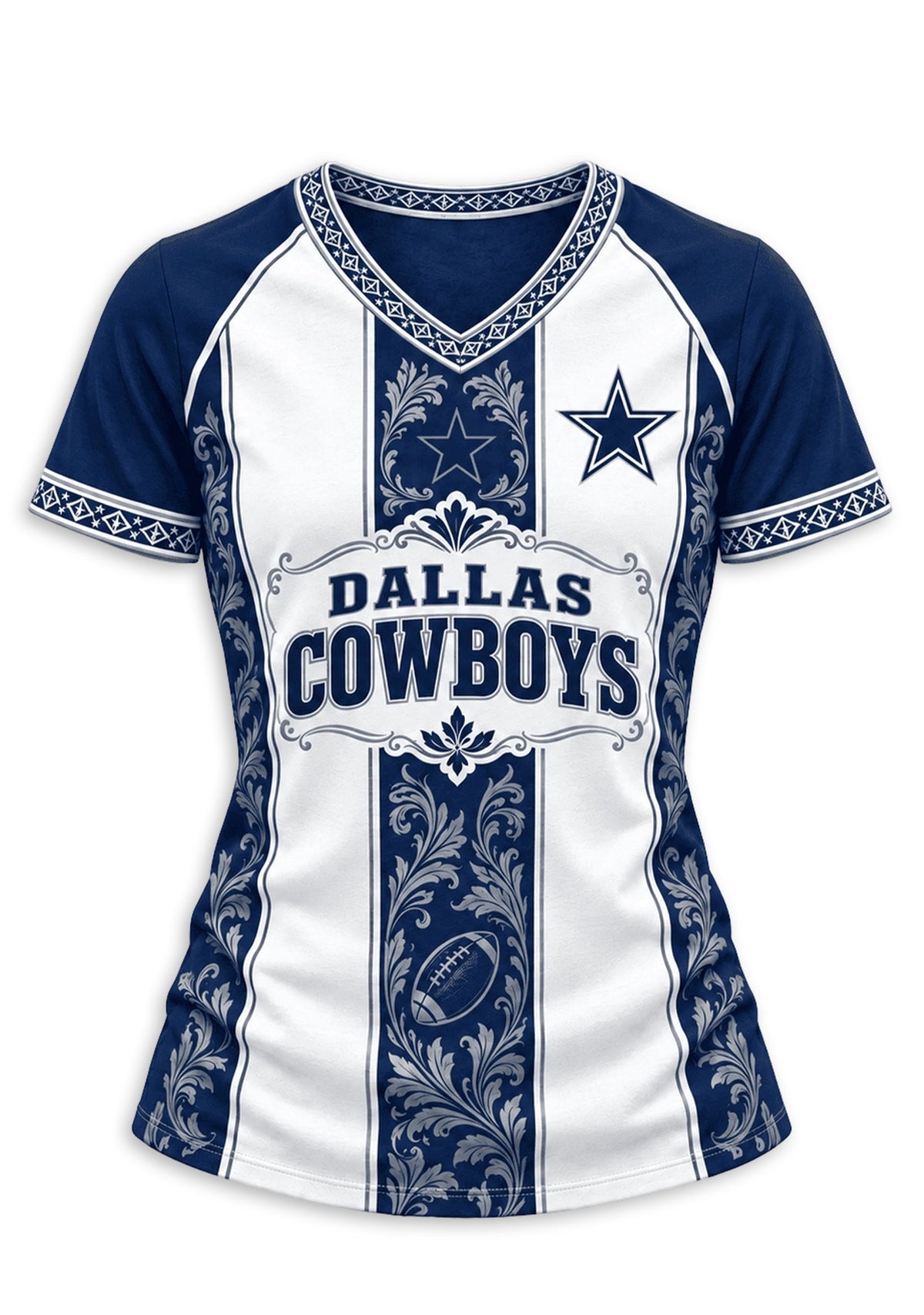 Women's Dallas Cowboys Floral Baroque Striped V-Neck T-Shirt