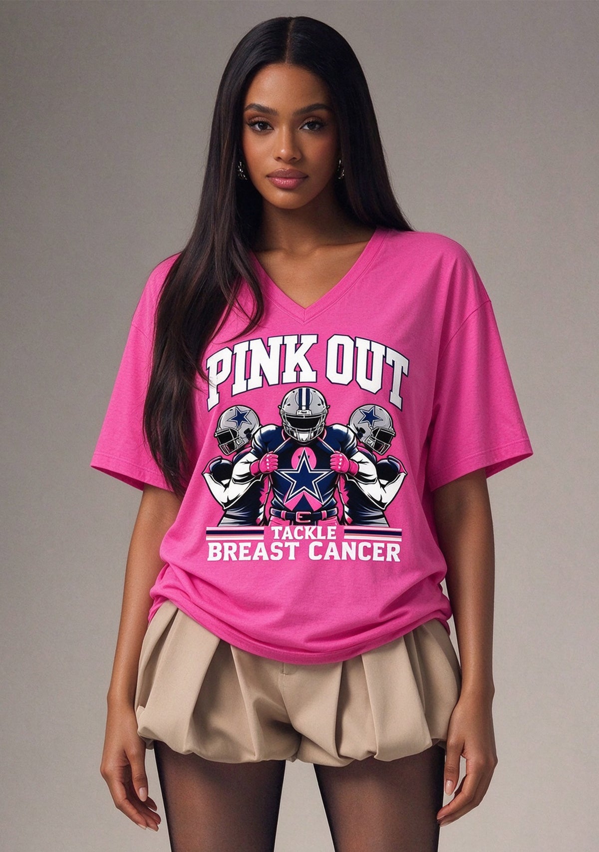 Dallas Cowboys Pink Out Tackle Breast Cancer Awareness V-Neck T-Shirt Main image