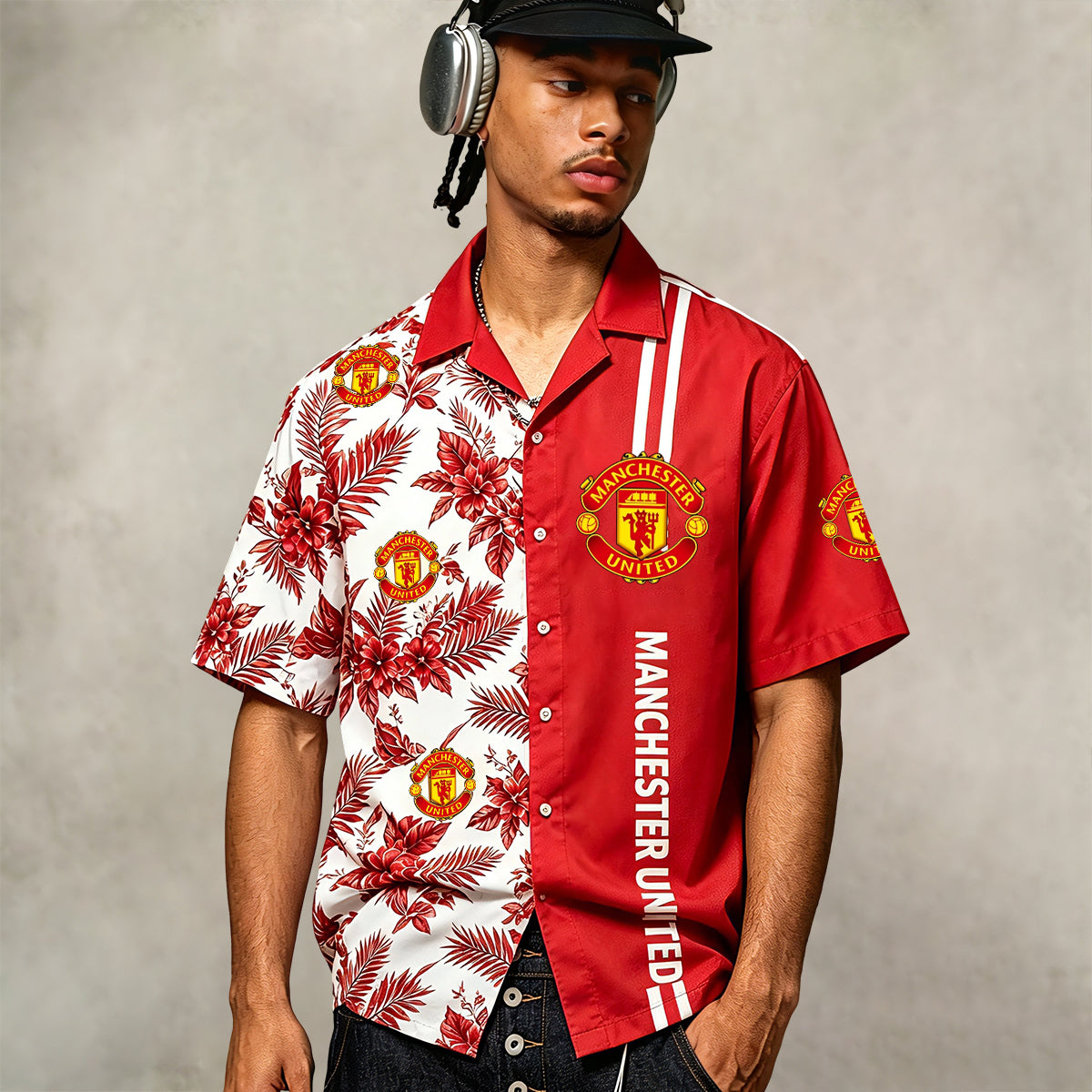 Manchester United FC Half‑Split Hawaiian Shirt For Fan