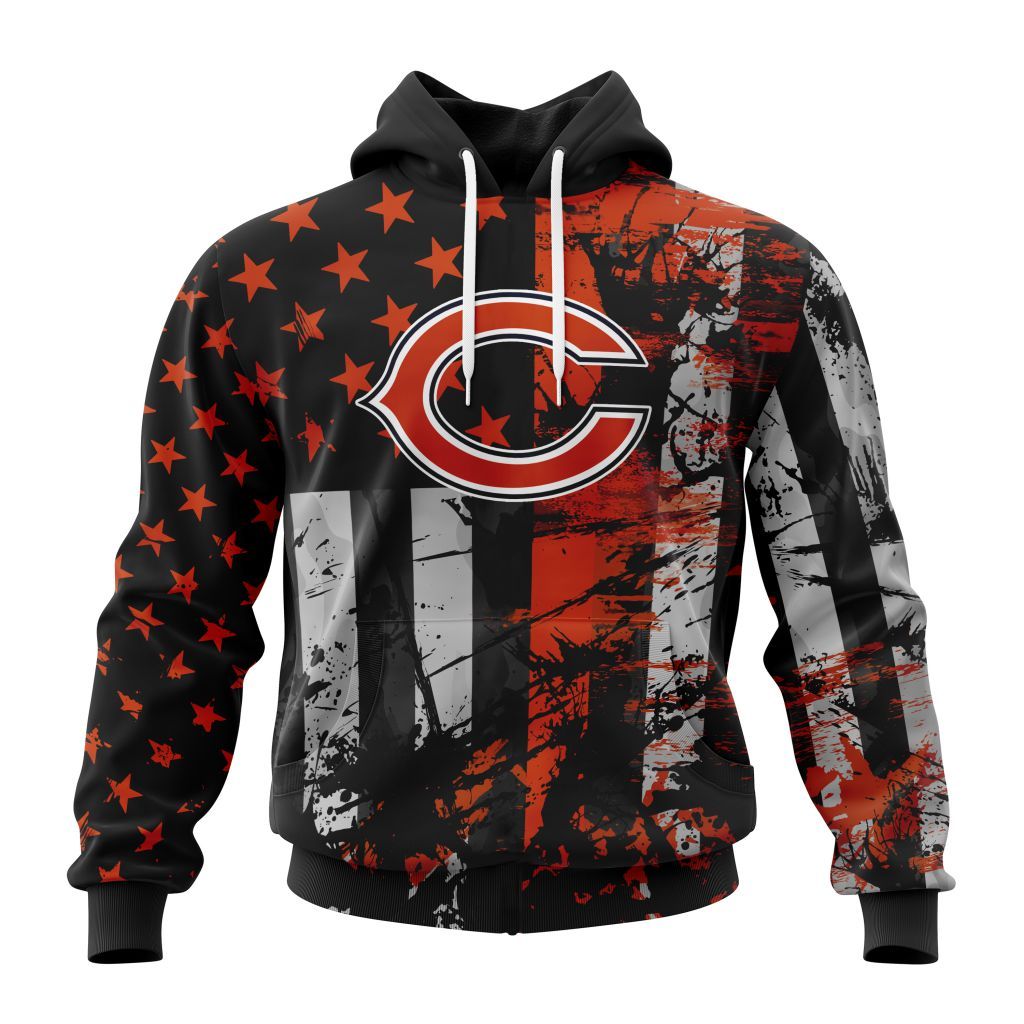 Chicago Bears Vintage American Flag Graphic Hoodie NFL Fan Sweatshirt