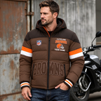 Cleveland Browns Hooded Color Block Puffer Jacket  Custom Name Gifts For Fan