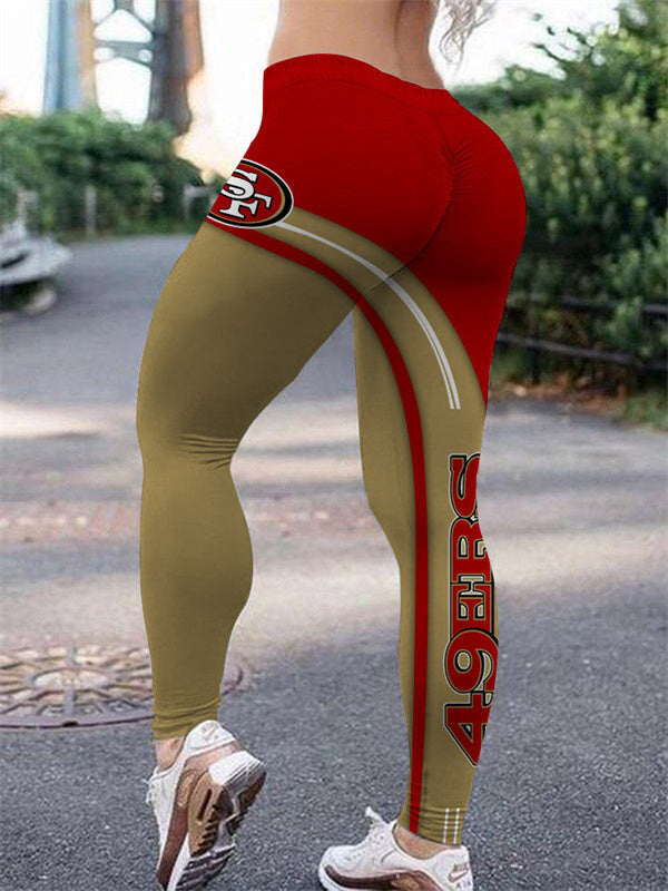 San Francisco 49ers Curved Stripe Butt Workout Leggings For Lady