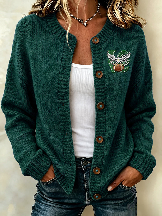 Women'S Football Printed Knitted Cardigan Main image