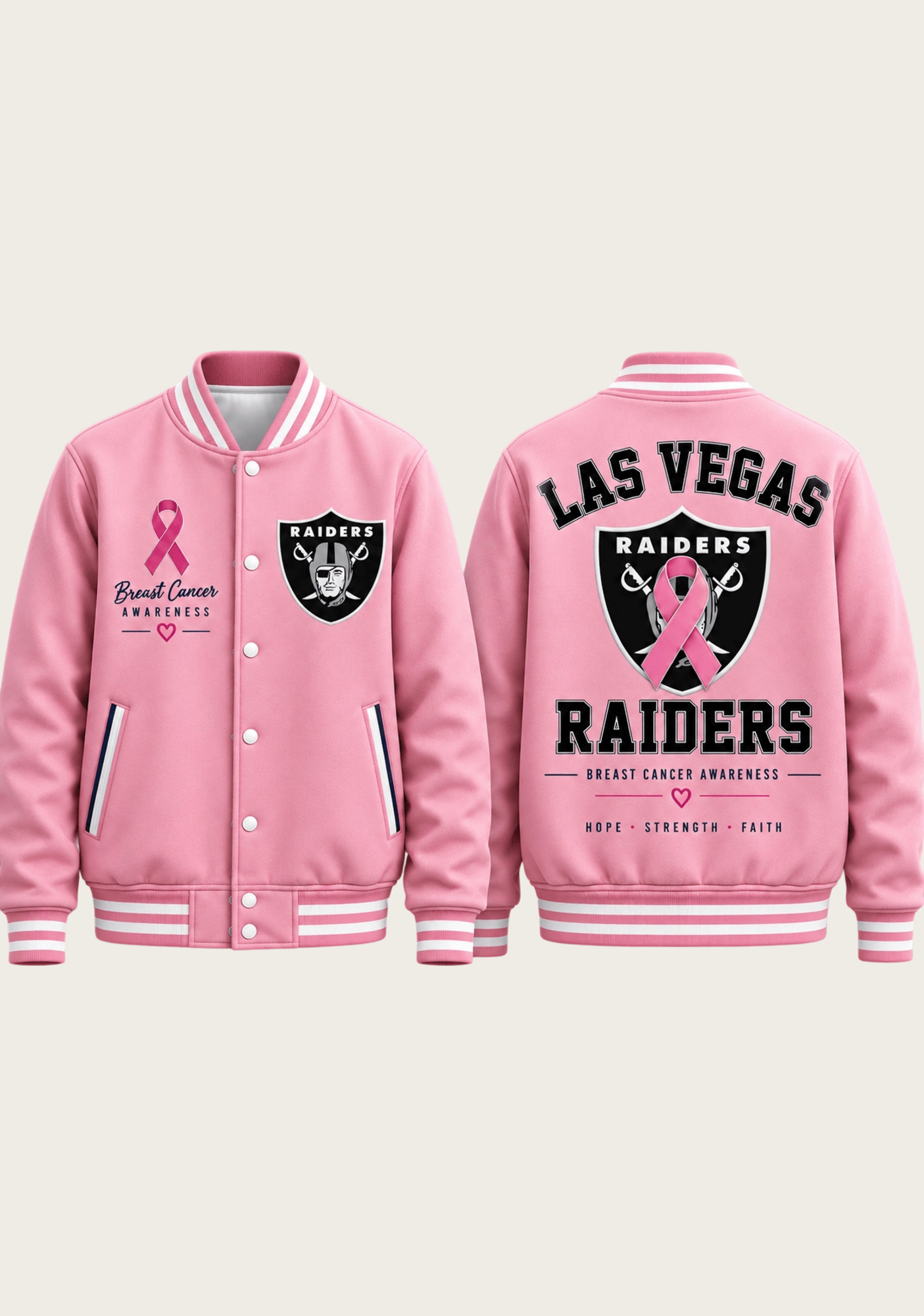 Las Vegas Raiders Breast Cancer Awareness Pink Ribbon Varsity Jacket Secondary image