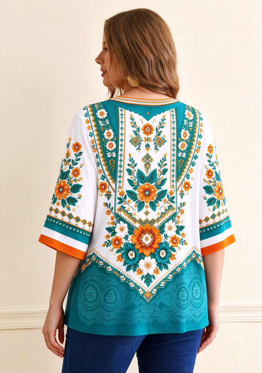 Women’s Miami Dolphins Boho Floral V-Neck 3/4 Sleeve Shirt