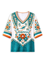 Women’s Miami Dolphins Boho Floral V-Neck 3/4 Sleeve Shirt