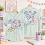 Personalized Grade And Name Rainbow Printing Letter Teacher Baseball Jersey