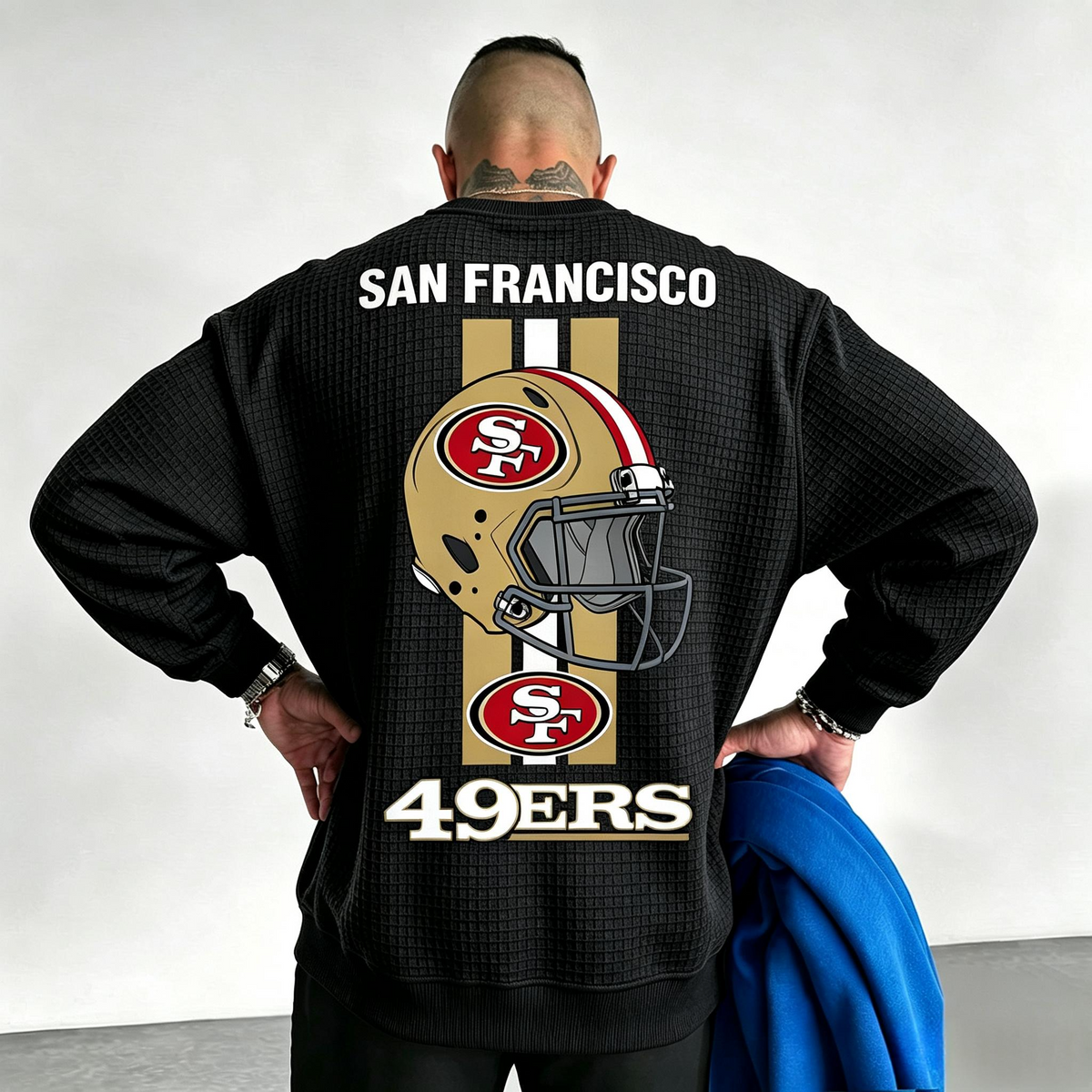 San Francisco 49ers Helmet Logo Waffle Knit Crewneck Sweatshirt Main image