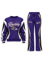 Women's Baltimore Ravens Crewneck Sweatshirt & Flared Pants 2 Piece Set