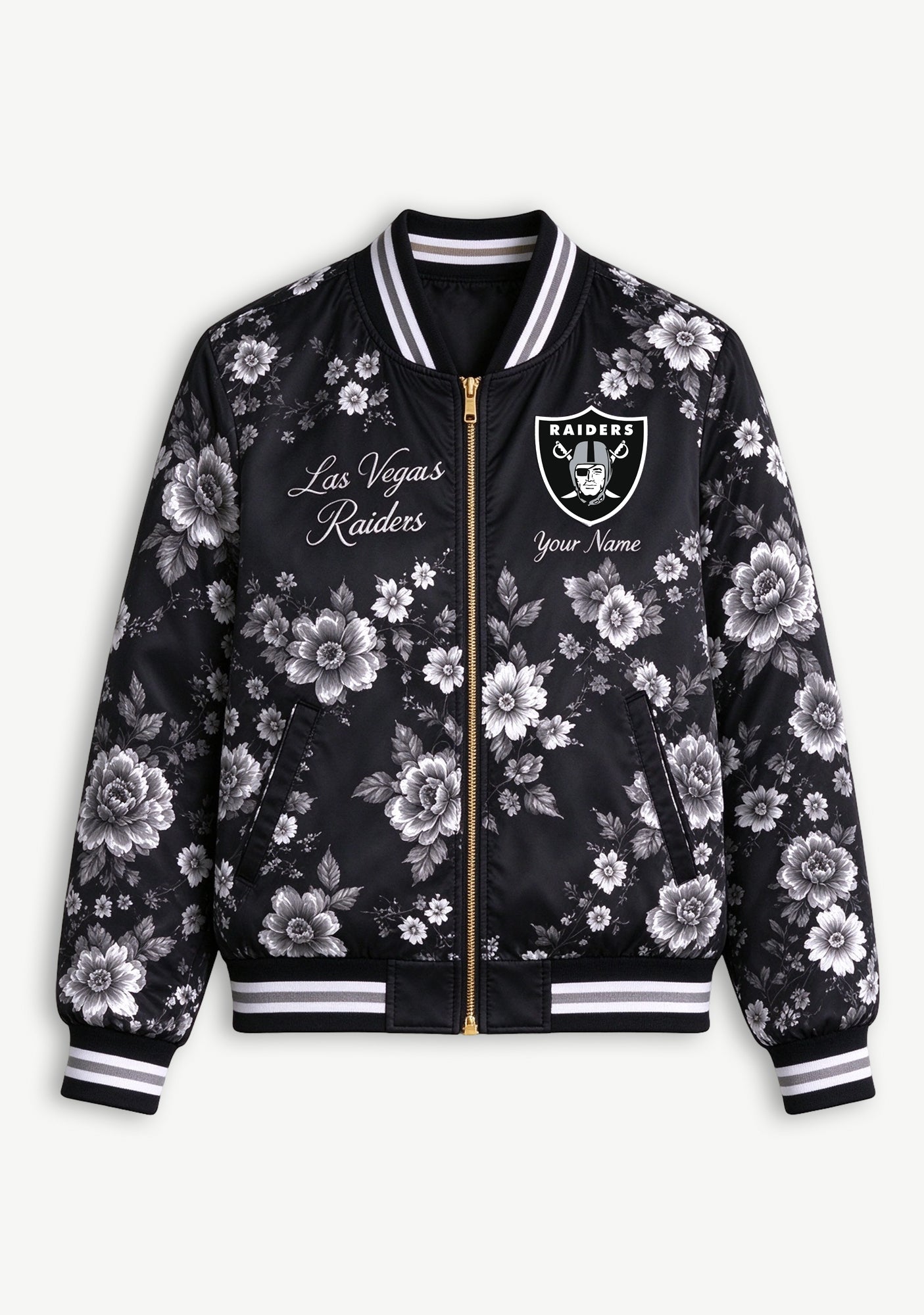 Women Las Vegas Raiders Floral Print Zip Up Jacket Custom Name For Fan Secondary image