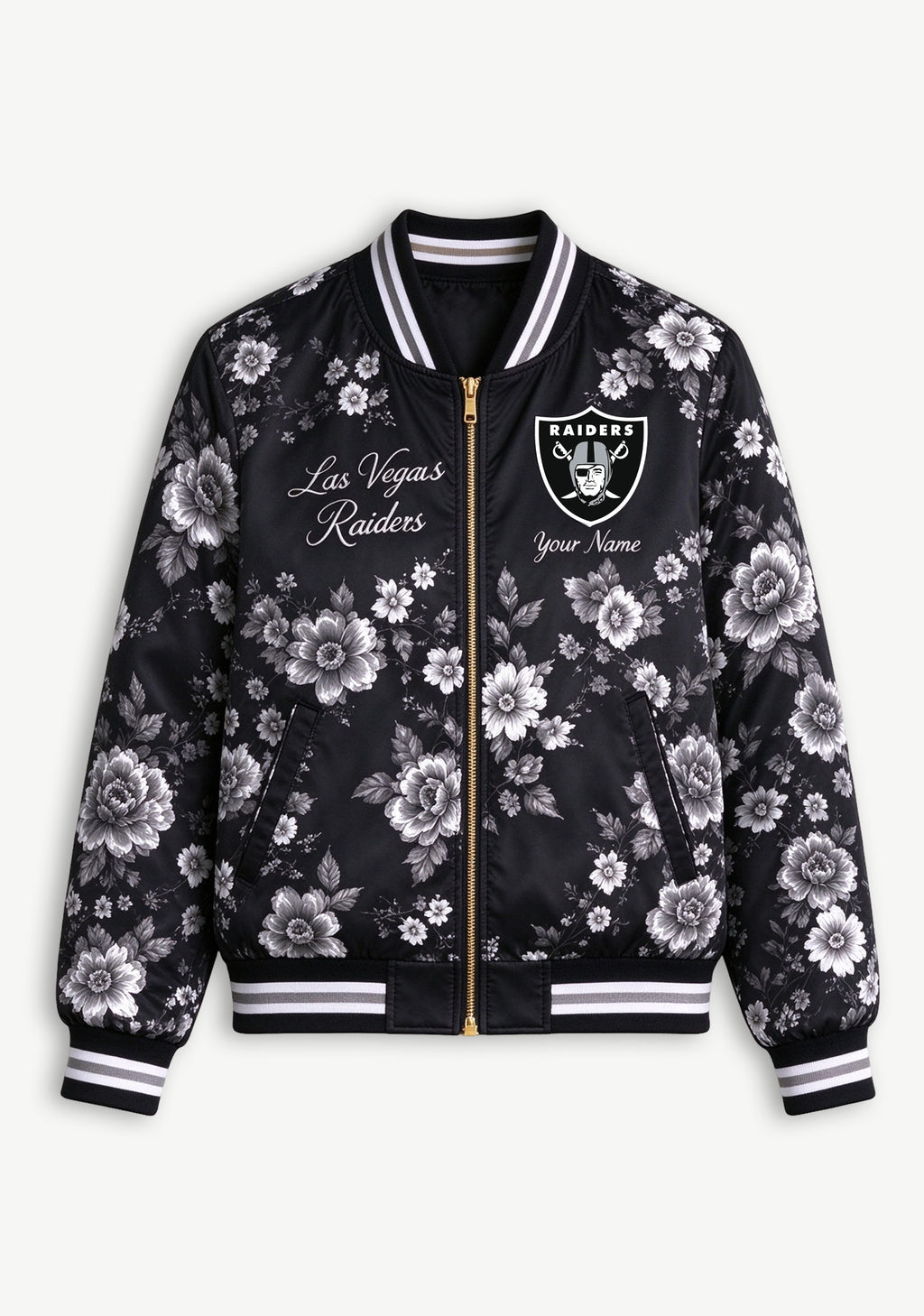 Women Las Vegas Raiders Floral Print Zip Up Jacket Custom Name For Fan