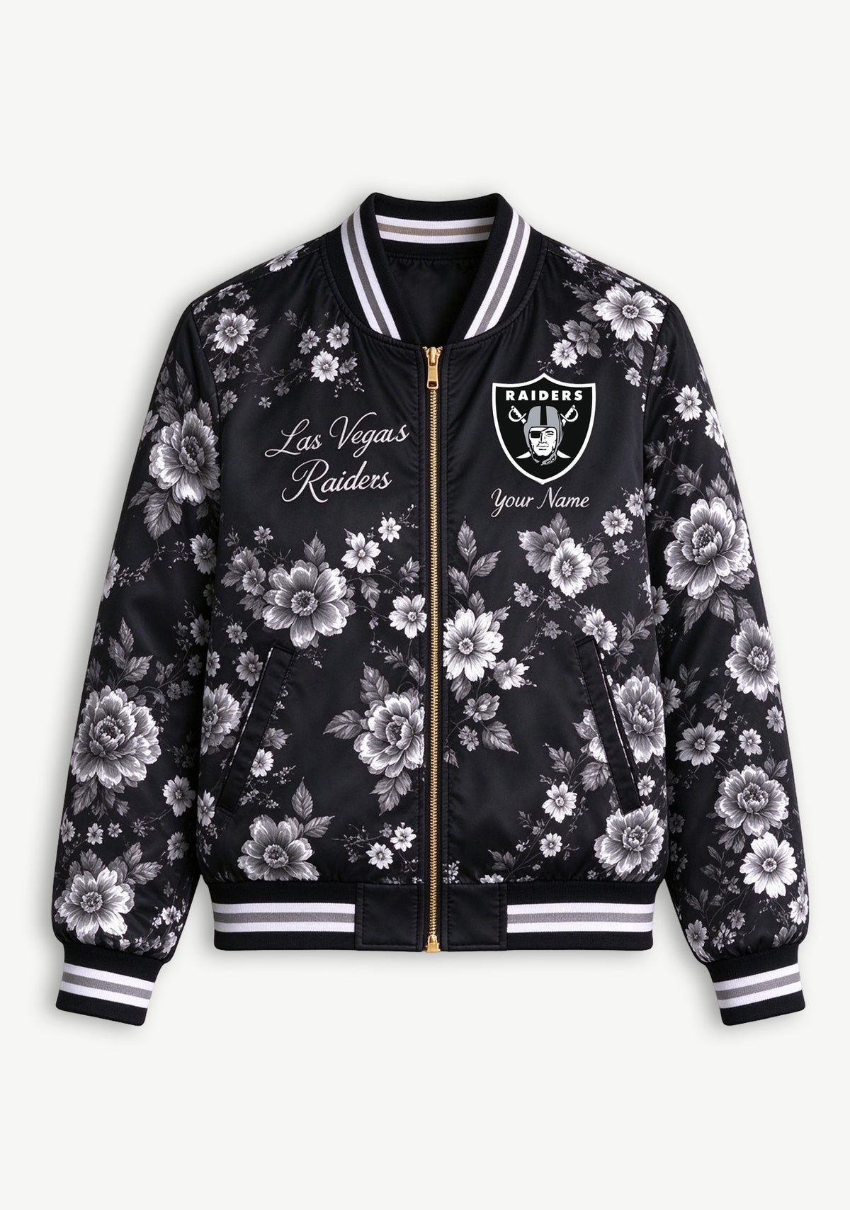 Women Las Vegas Raiders Floral Print Zip Up Jacket Custom Name For Fan