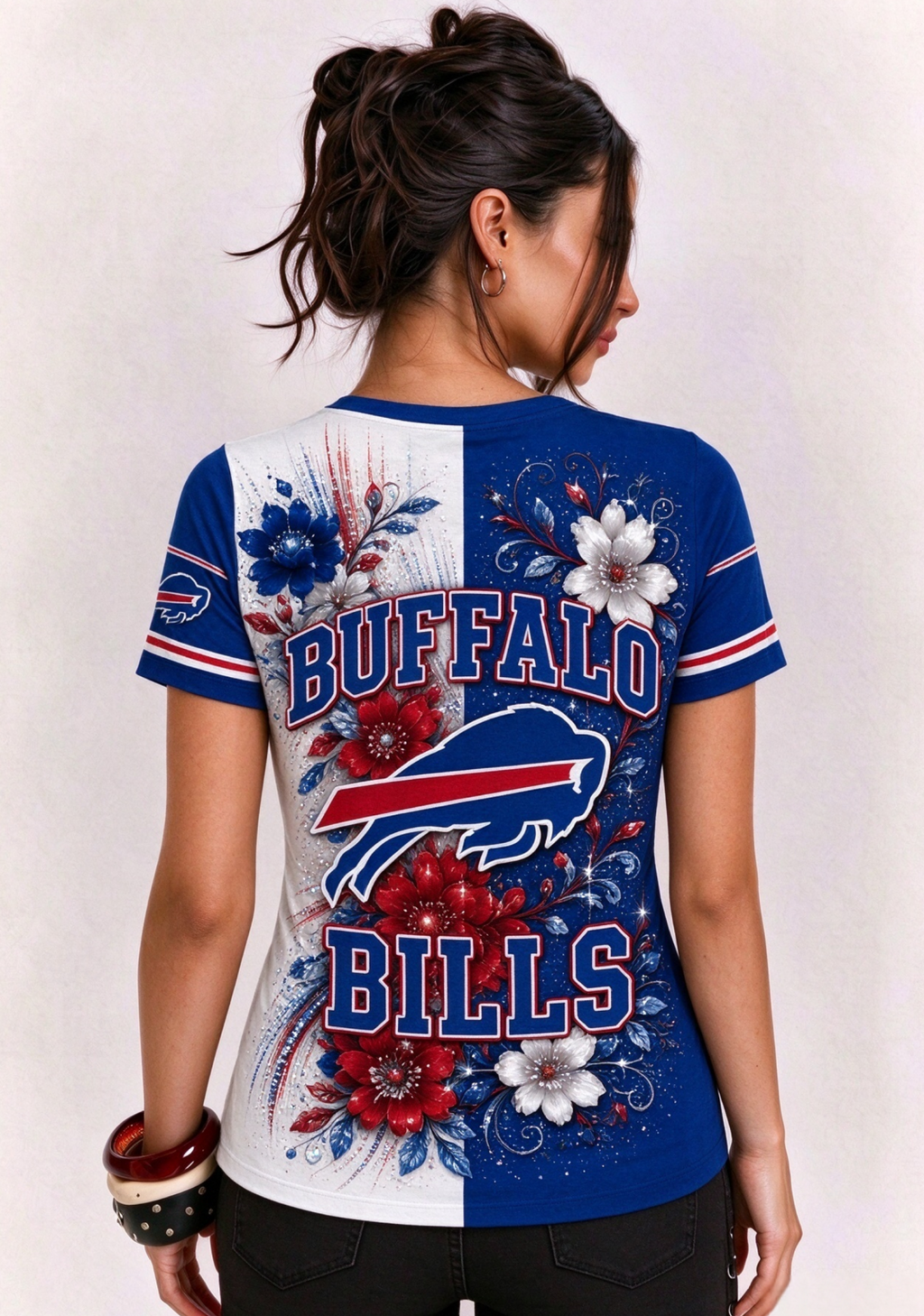 Women Buffalo Bills Floral Henley T-Shirt