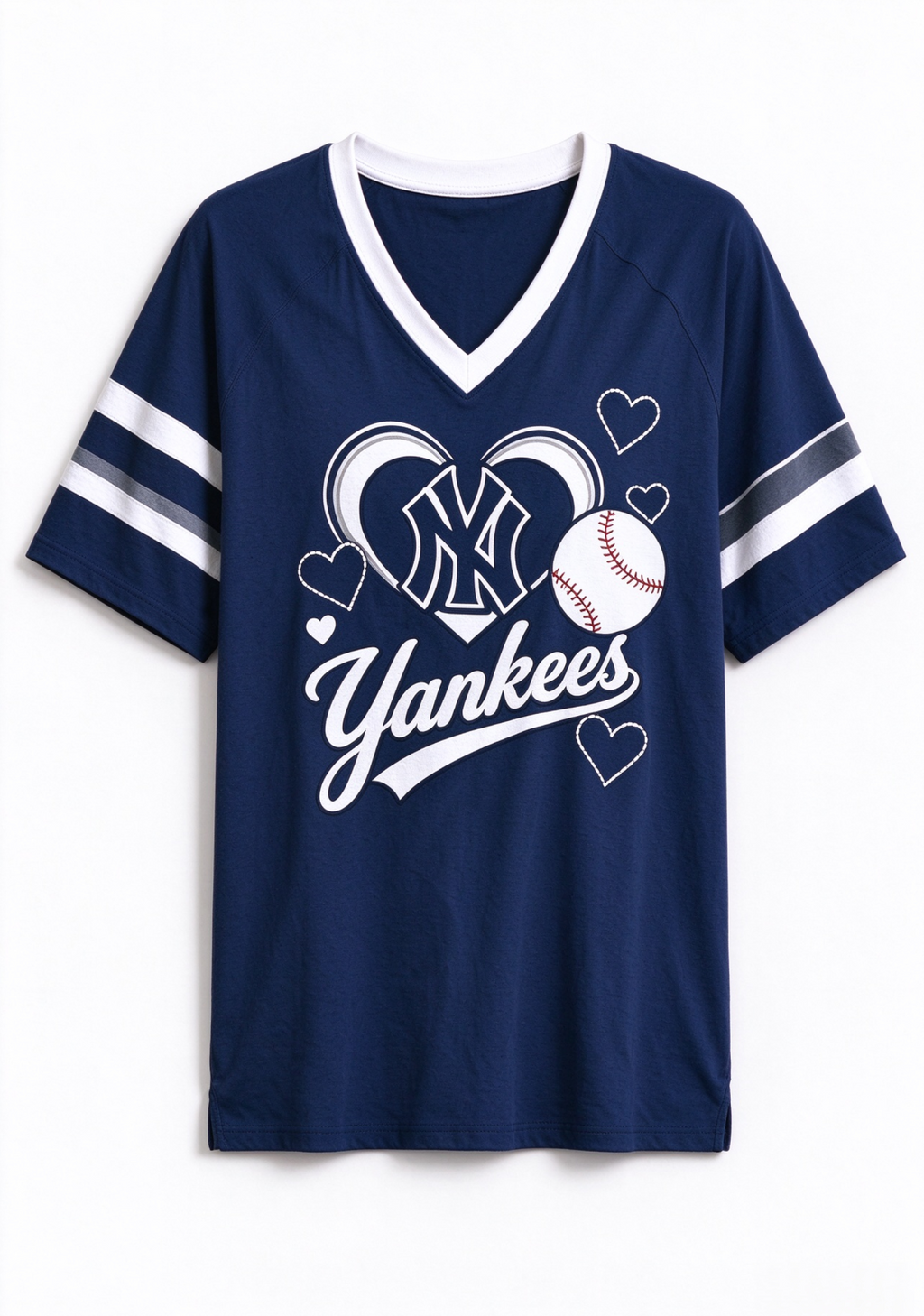 Women New York Yankees Heart Baseball Graphic V-Neck T-Shirt