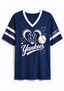 Women New York Yankees Heart Baseball Graphic V-Neck T-Shirt