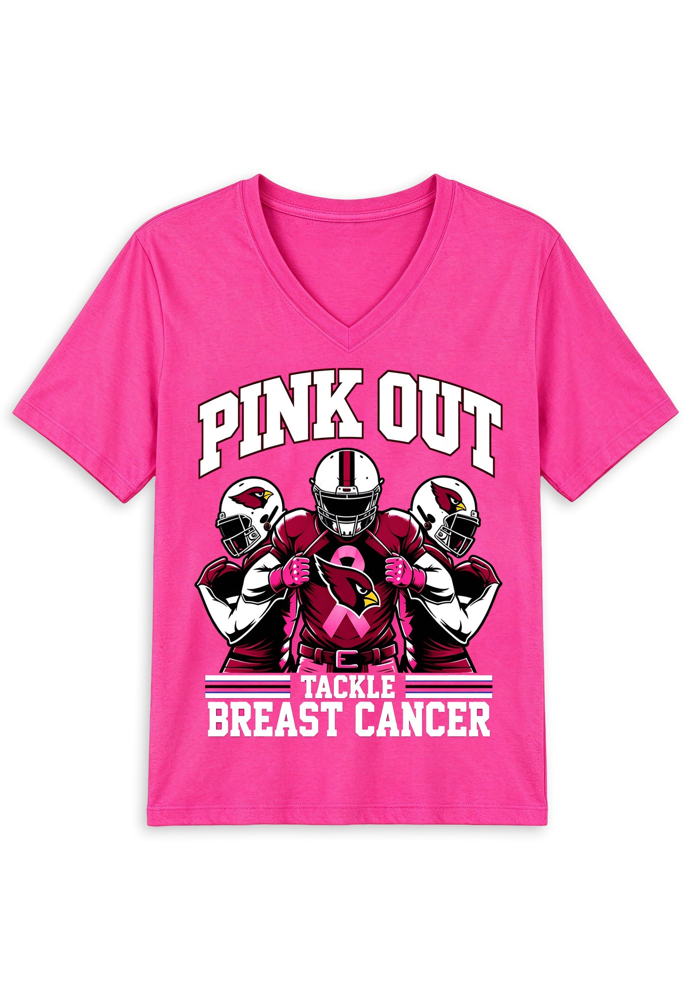 Arizona Cardinals Pink Out Tackle Breast Cancer Awareness V-Neck T-Shirt Secondary image