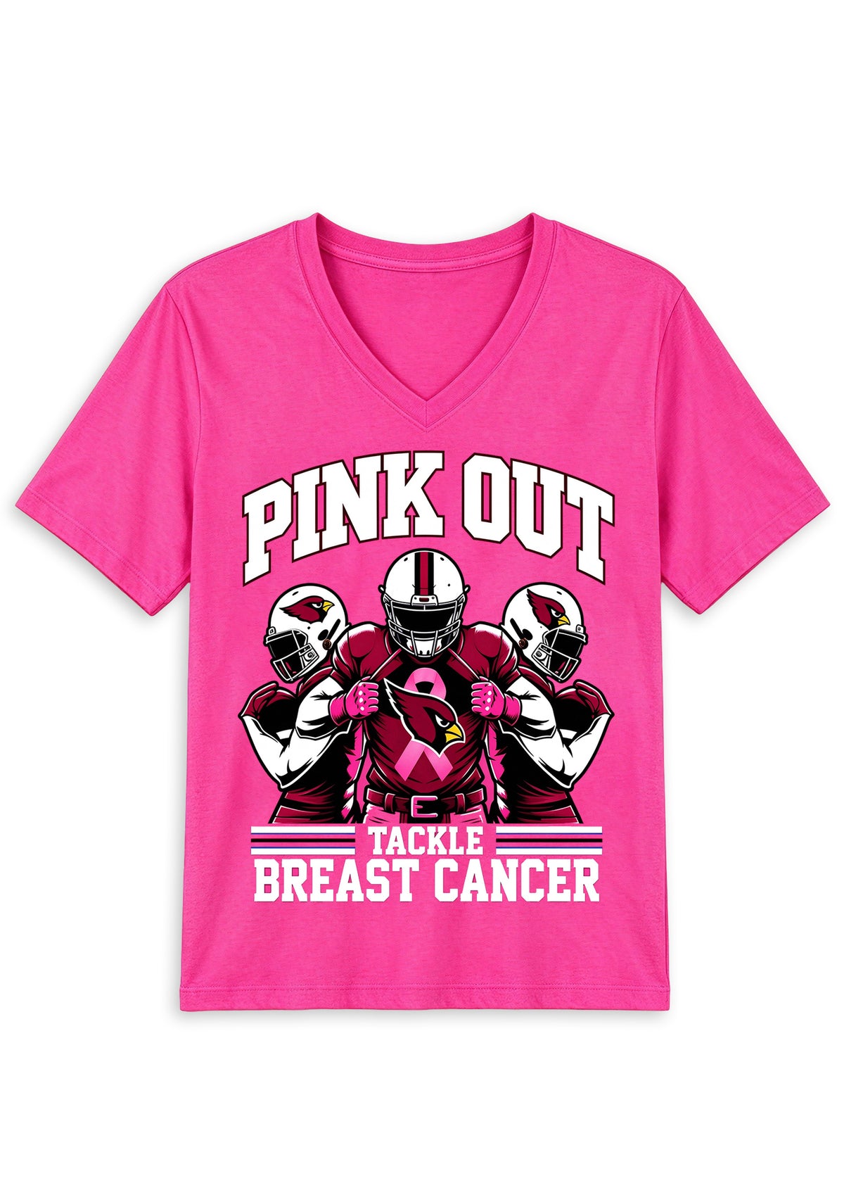 Arizona Cardinals Pink Out Tackle Breast Cancer Awareness V-Neck T-Shirt