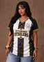 Women's Pittsburgh Steelers Floral Baroque Striped V-Neck T-Shirt