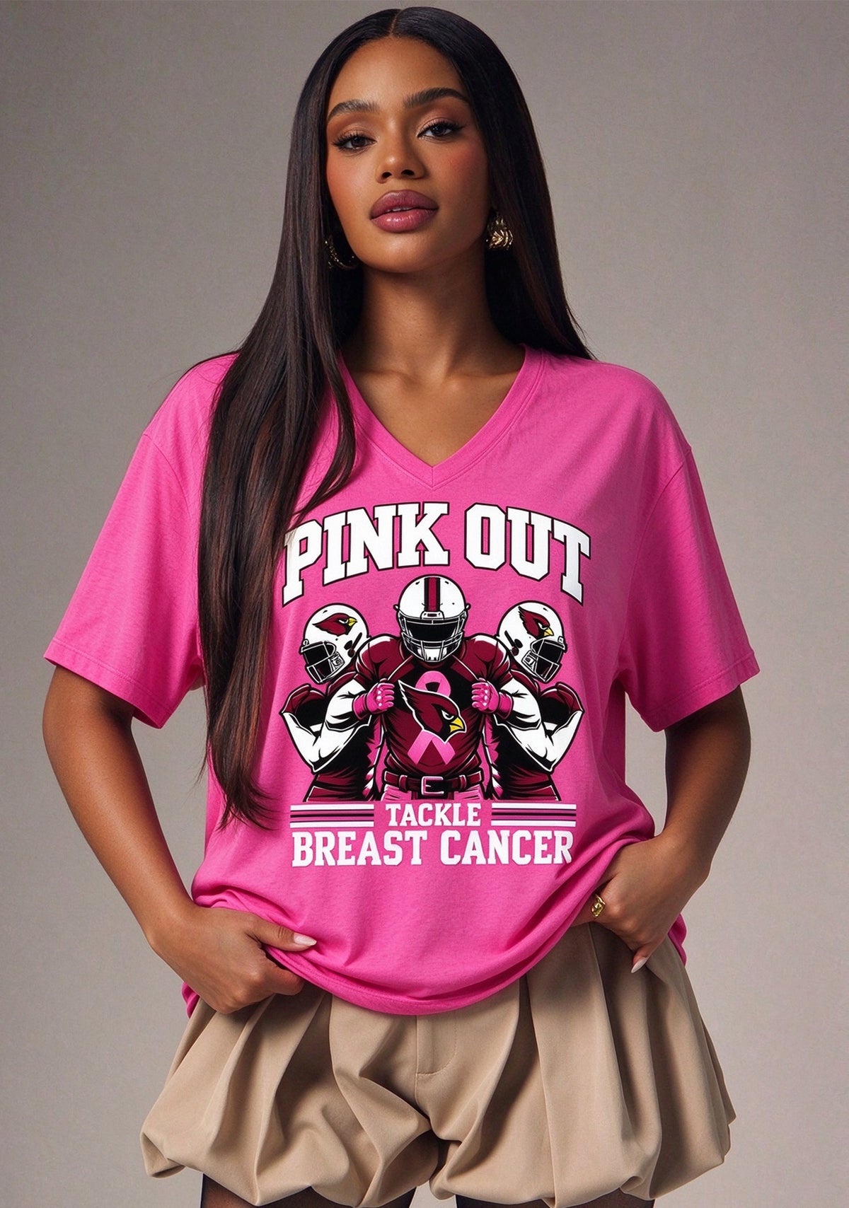 Arizona Cardinals Pink Out Tackle Breast Cancer Awareness V-Neck T-Shirt Main image