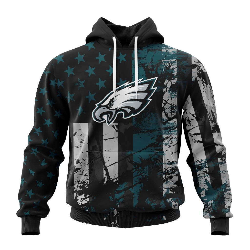 Philadelphia Eagles Vintage American Flag Graphic Hoodie NFL Fan Sweatshirt