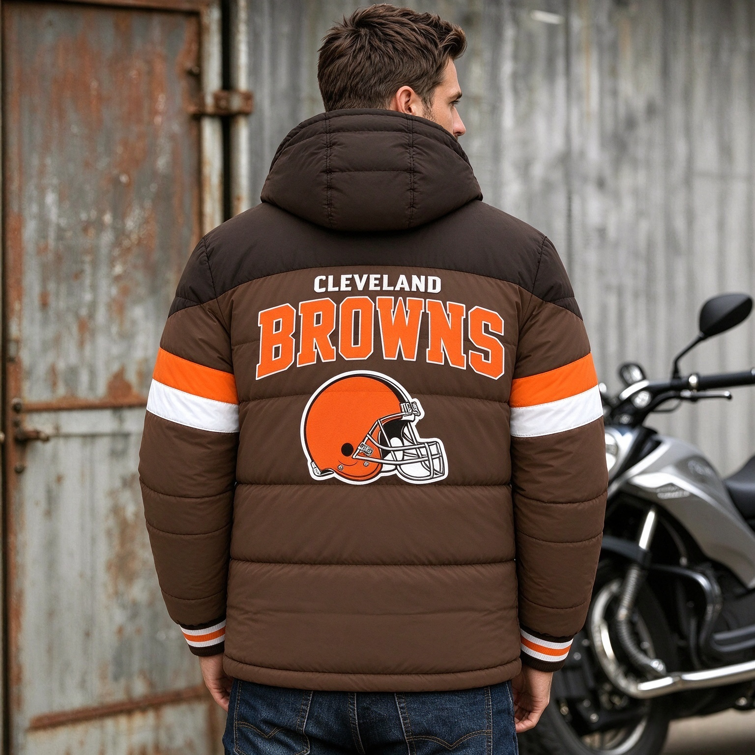 Cleveland Browns Hooded Color Block Puffer Jacket  Custom Name Gifts For Fan Secondary image