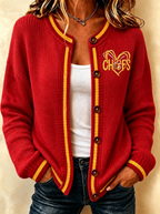 Women'S Casual Football Print Knitted Cardigan Top