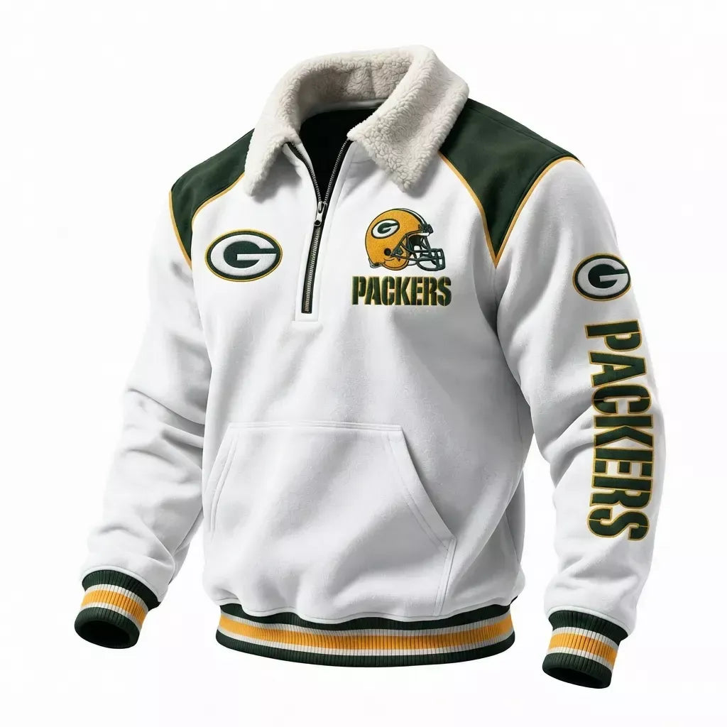 Green Bay Packers Sherpa Collar 1/4 Zip Fleece Pullover NFL Fan Jacket