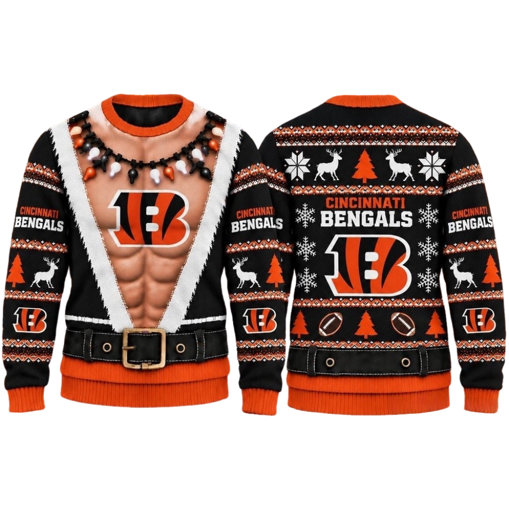Cincinnati Bengals Christmas Ugly Sweater Muscular Fan Graphic