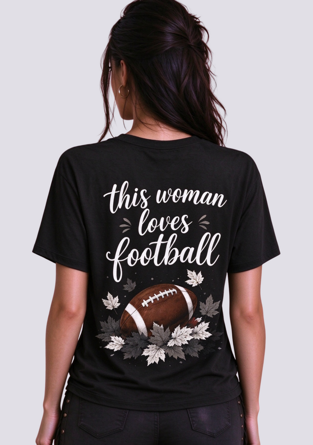 This Woman Loves Football Fall Maple Leaves NFL V-Neck T-Shirt