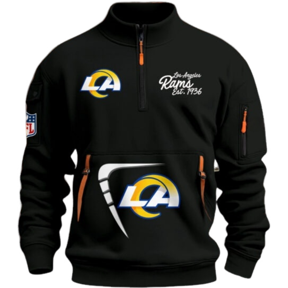 Los Angeles Rams Black Stand Collar Quarter Zip Pullover Sweatshirt