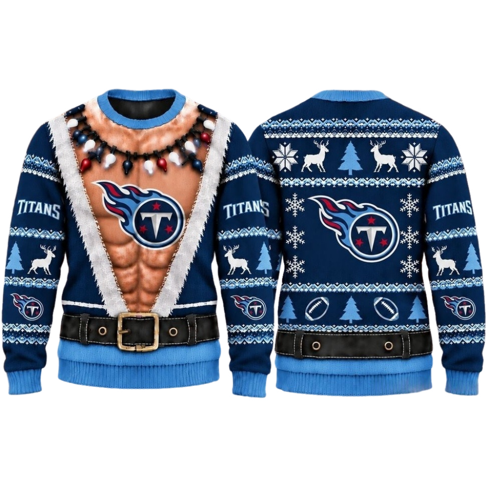 Tennessee Titans Christmas Ugly Sweater Muscular Fan Graphic Main image